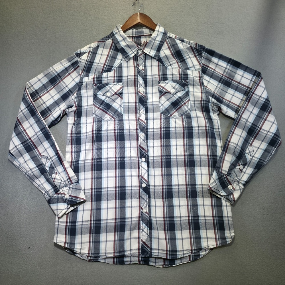 Reclaim Men's Plaid Athletic Fit Long Sleeve Button Up‎ Shirt Size Large